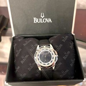 Bulova Diamonds Quartz 12 Diamond Accents Black Dial Silver tone